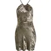 Mistress Rocks Metallic Lamé Halter Neck Cocktail Minidress In Gold