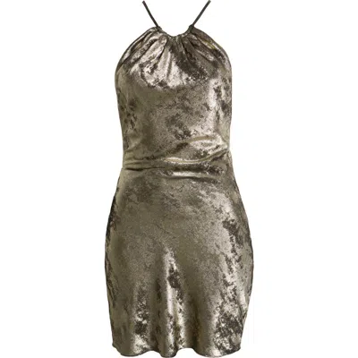 Mistress Rocks Metallic Lamé Halter Neck Cocktail Minidress In Gold