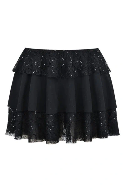 Mistress Rocks Mid Rise Tiered Miniskirt In Black