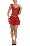 Mistress Rocks Mid Rise Tiered Miniskirt In Red Rose