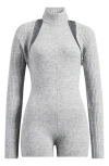 Mistress Rocks Mock Neck Romper & Bolero Set In Marl