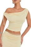 Mistress Rocks One-shoulder Crop Top In Creme Brulee