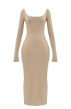Mistress Rocks Open Back Long Sleeve Body-con Dress In Gravel