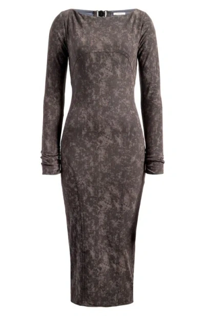 Mistress Rocks Open Back Long Sleeve Midi Dress In Dark Grey