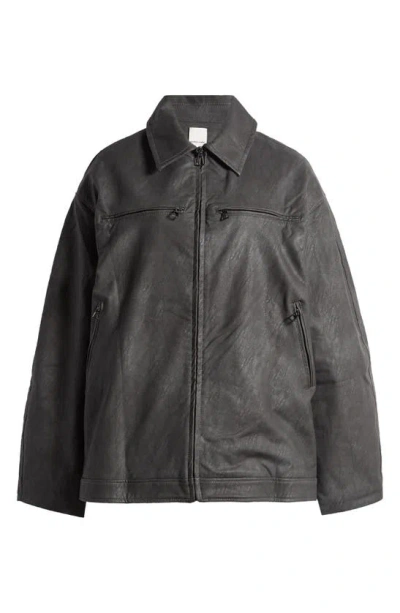 Mistress Rocks Oversize Faux Leather Jacket In Slate