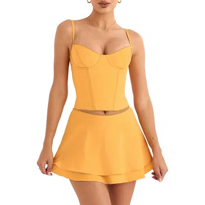 Mistress Rocks Picot Trim Corset Top In Tangerine