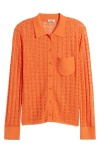 Mistress Rocks Pointelle Stitch Button-up Shirt In Tangerine