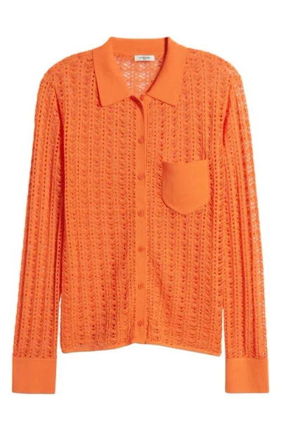 Mistress Rocks Pointelle Stitch Button-up Shirt In Tangerine