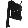 Mistress Rocks Womens Black Eyelet-trim Single-sleeve Crepe-jersey Top In Black
