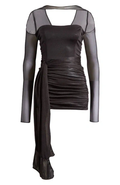 Mistress Rocks Ruched Side Draped Long Sleeve Minidress In Black