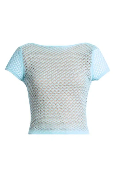 Mistress Rocks Ruffle Knit Open Back Crop Top In Seafoam