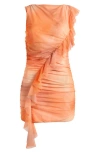 Mistress Rocks Ruffle Side Drape Sleeveless Mesh Minidress In Summer Ombre
