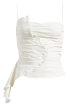 Mistress Rocks Womens White Ruffle-trim Woven Top In White