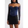 Mistress Rocks Satin & Lace Corset Top In Navy