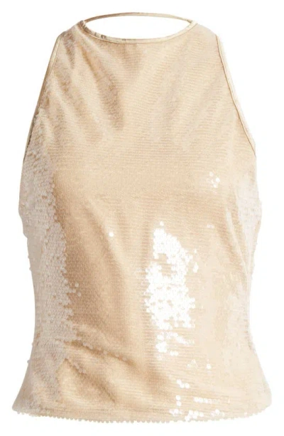Mistress Rocks Sequin & Lace Tie Back Sleeveless Top In Sandstone