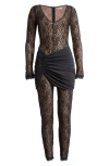 MISTRESS ROCKS MISTRESS ROCKS SHEER LACE LONG SLEEVE CATSUIT