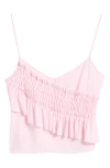 Mistress Rocks Shirred Crop Ruffle Camisole In Pink Icing