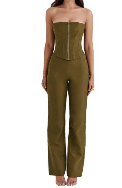 Mistress Rocks Strapless Corset Jumpsuit In Khaki