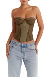 Mistress Rocks Strapless Lace Corset Top In Olive Green