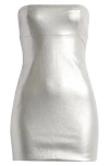 Mistress Rocks Strapless Metallic Faux Leather Minidress In Silver