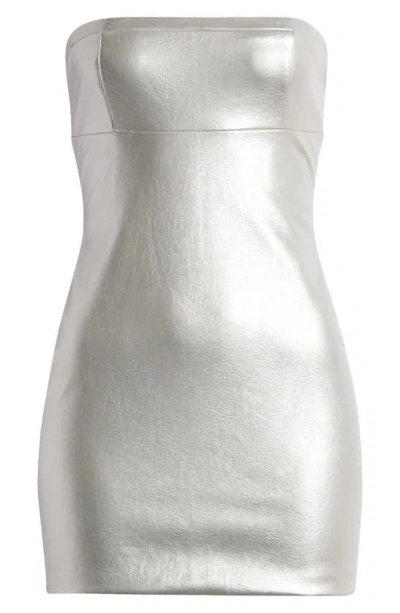 Mistress Rocks Strapless Metallic Faux Leather Minidress In Silver