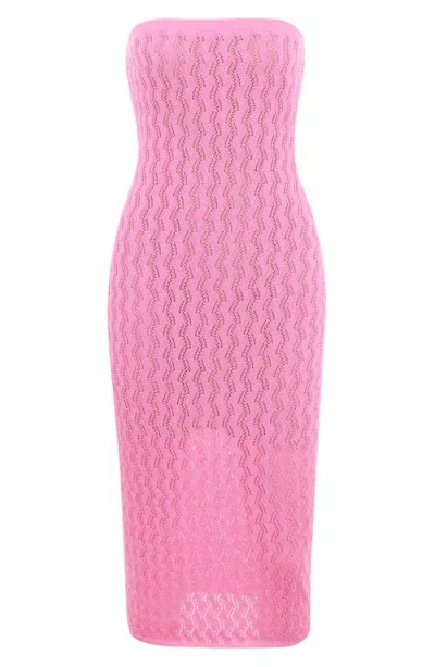 Mistress Rocks Strapless Pointelle Body-con Midi Dress In Candy Floss
