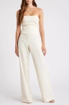 Mistress Rocks Strapless Wide Leg Jumpsuit In Beige