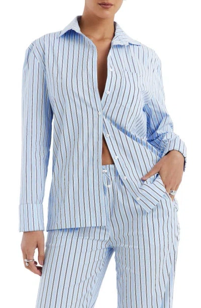 Mistress Rocks Stripe Boxy Button-up Shirt In Blue