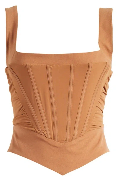 Mistress Rocks V-shape Gathered Corset Top In Caramel