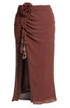 Mistress Rocks Walnut Rosette Gathered Midi Skirt In Walnut