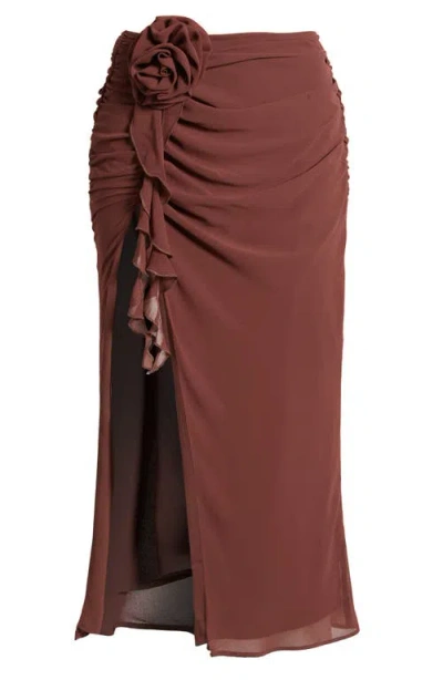 Mistress Rocks Walnut Rosette Gathered Midi Skirt