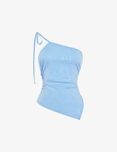 Mistress Rocks Womens Blue Striped Tie-strap Stretch-cotton Top L