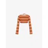 Mistress Rocks Lace-up Back Crop Knit Top In Multicolour