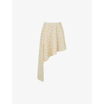 MISTRESS ROCKS WOMENS MISTRESS ROCKS FLORAL-PATTERN ASYMMETRIC-HEM STRETCH-WOVEN MIDI SKIRT