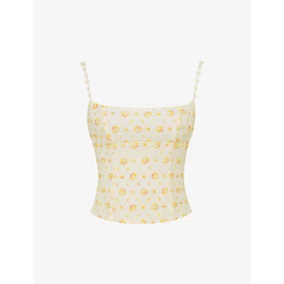 Mistress Rocks Womens Cloud Floral-pattern Sleeveless Stretch-woven Top