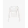 Mistress Rocks Womens Ivory Flower-embellished Cut-out Stretch-jersey Top In Ivory