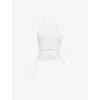 Mistress Rocks Womens Ivory Halterneck Open-back Stretch-woven Top In Ivory