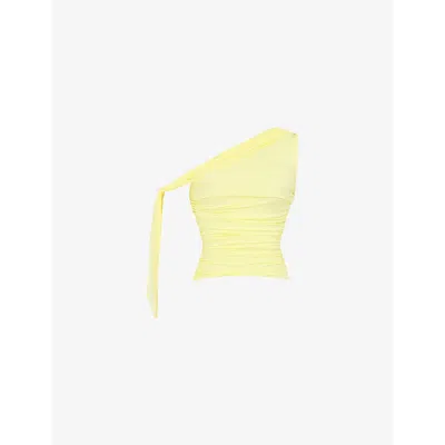 Mistress Rocks Womens Lemon Asymmetric Draped Stretch-woven Top
