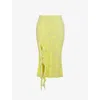 Mistress Rocks Womens Lemon Floral-pattern Split-hem Stretch-lace Midi Skirt In Lemon