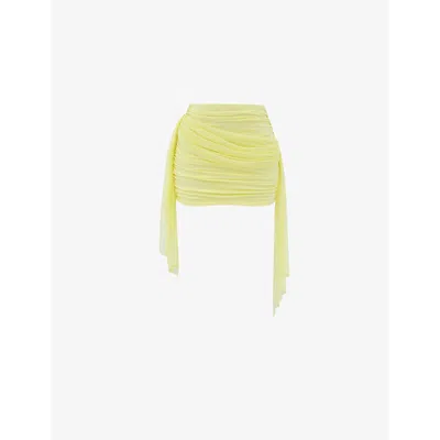Mistress Rocks Womens Lemon Gathered Draped-effect Stretch-woven Mini Skirt