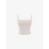 Mistress Rocks Womens Taupe Textured Floral-embellished Woven Top In Taupe