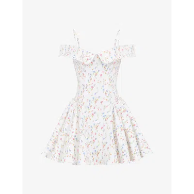 Mistress Rocks Womens White Posy Print Elida Off-the-shoulder Floral-print Woven Mini Dress L