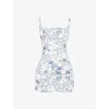 Mistress Rocks Womens White Garden Abstract-pattern Halterneck Stretch-mesh Mini Dress