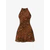 Mistress Rocks Womens  Leopard-print Halter-neck Backless Woven Mini Dress In Animal Print