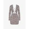 Mistress Rocks Womens  Phantom Graphic-print Lace-front Stretch-mesh Mini Dress In Animal Print