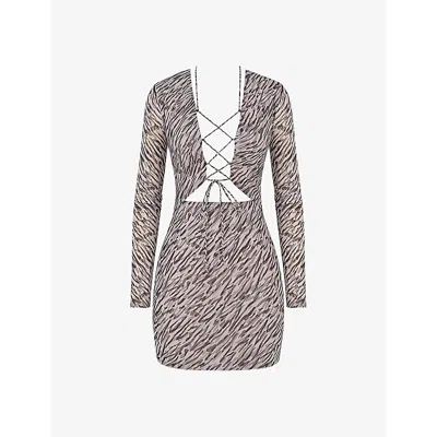 Mistress Rocks Womens  Phantom Graphic-print Lace-front Stretch-mesh Mini Dress In Animal Print