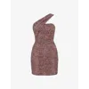 Mistress Rocks Womens  Feline This Graphic-print One-shoulder Stretch-mesh Mini Dress In Animal Print Ruched