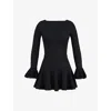 Mistress Rocks Womens Black Boned Flared-skirt Stretch-twill Mini Dress In Black