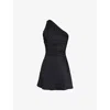 Mistress Rocks Womens Crystal-embellished Twist-back One-shoulder Jersey Mini Dress Black In Black