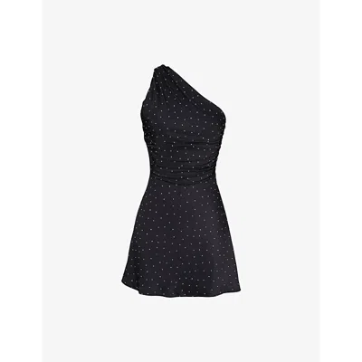 Mistress Rocks Womens Crystal-embellished Twist-back One-shoulder Jersey Mini Dress Black